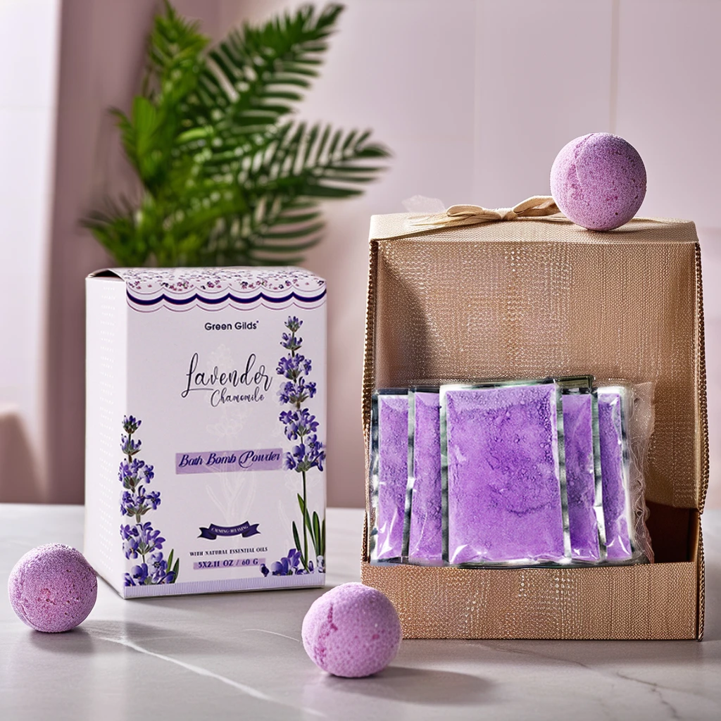 Wholesale Relaxing Support Custom Bath Fizzes Powder Lavender Scent Bath Bomb Powder Gift Set