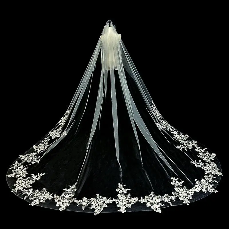 Feishiluo European And American Bridal Veil Wedding Headdress Veil Long Church  Comb Embroidery Veil