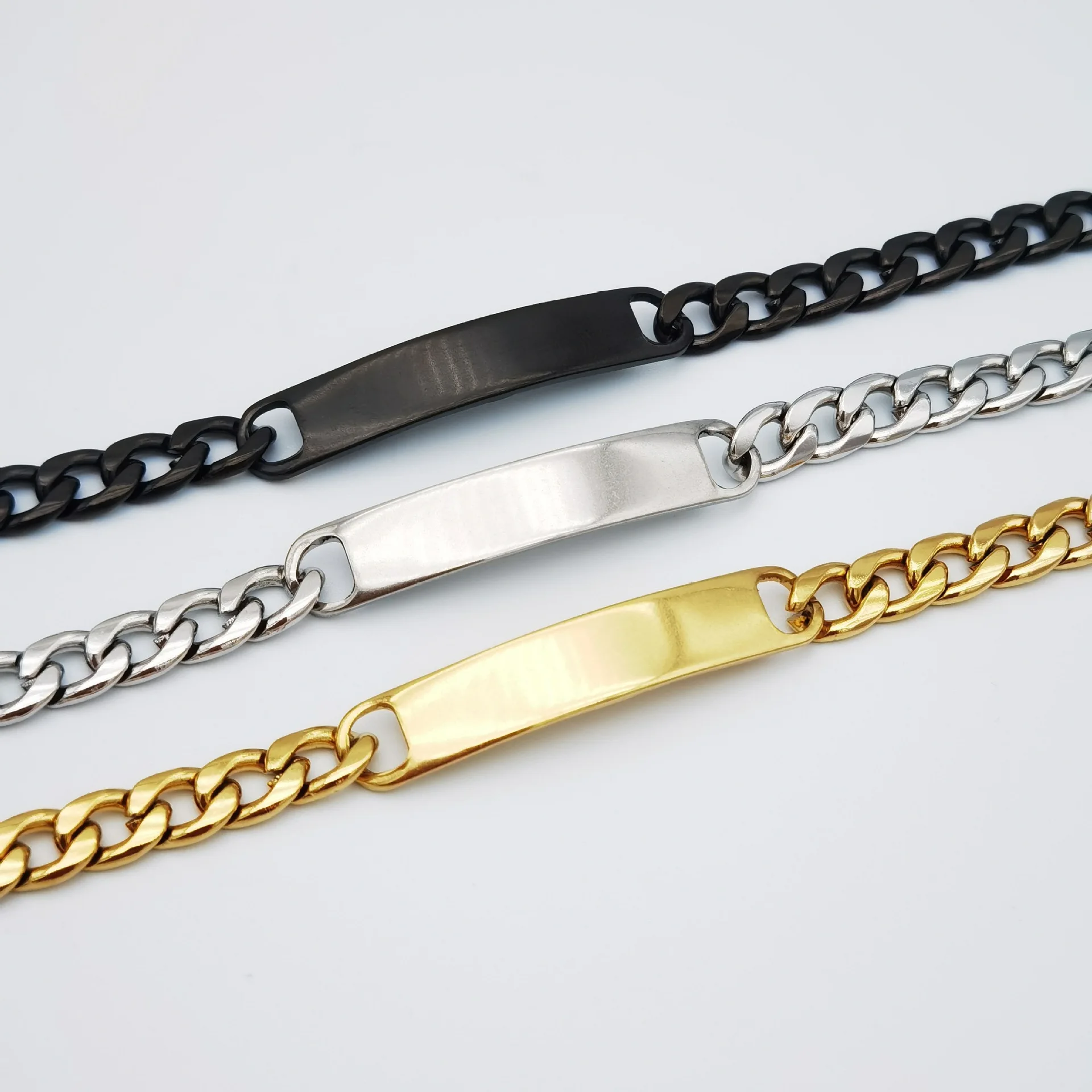 New Design Bracelet Personalized Name Engraved Stainless Steel Plate Classic Style Polished Jewelry Couple Bracelet