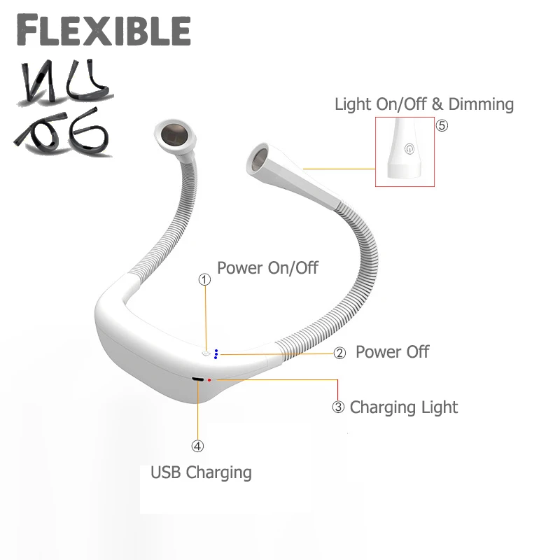 BOKUN Brand New Bed Led Glasses Anti Blue Neck Clips Light For Book Reading