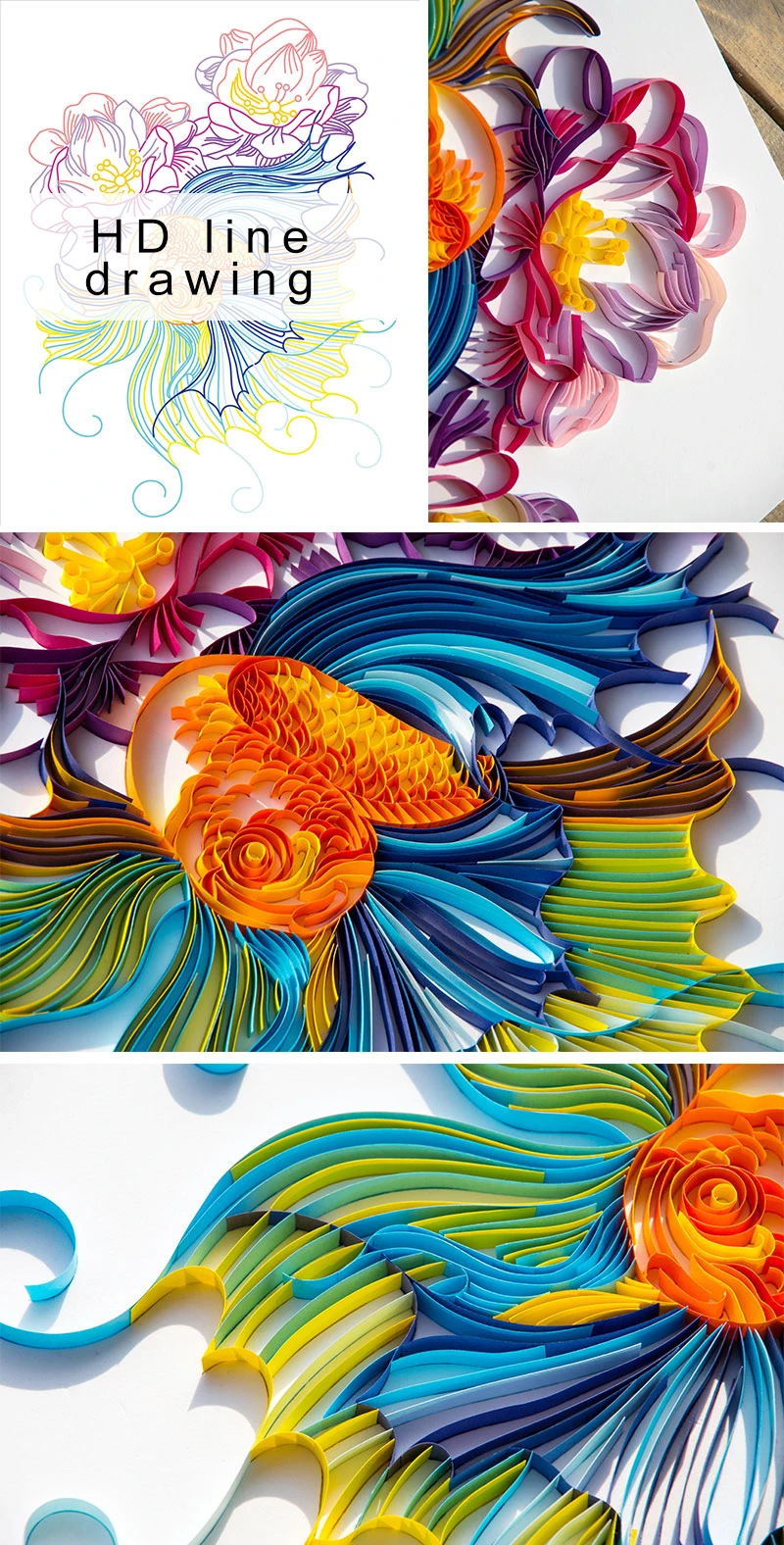 Charming Paper Filigree Painting with Frame Unquilling Quilling Kit Painting Colorful Paper Strips Paper Quilling Kit with Tools