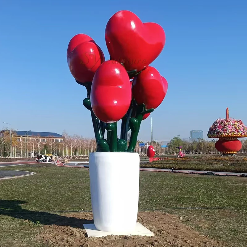 outdoor large Realistic Statue Sculpture love heart Flowers Abstract Fiberglass Giant garden Decoration resin model Statue