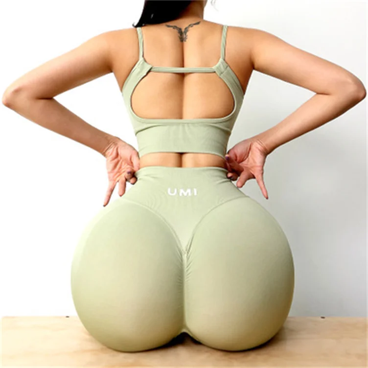 China Stylish Woman Active High Waist Butt Lift Fitness Pants And Bra Seamless Sports Yoga Gym Set