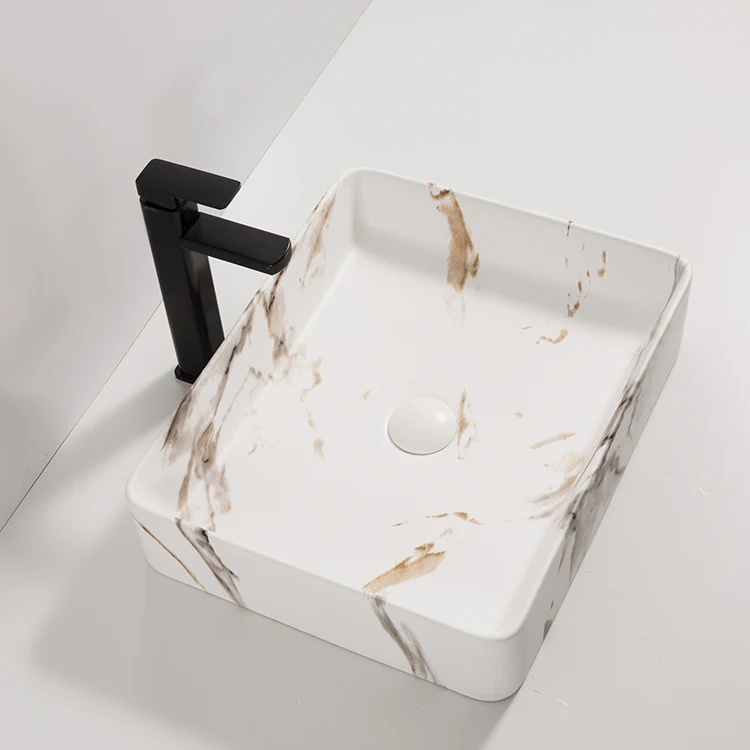 CE Bathroom Sink Countertop Ceramic Hand Wash Basin  Minimalist Italy Design Marble Square Ceracmic Basin