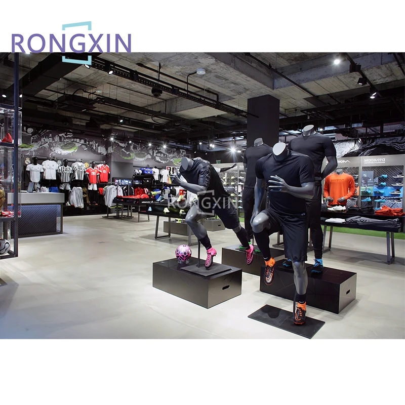 Modern Fashion Sport Garment Shop Interior Custom Design Metal Store Fixtures Display Shelf For Sports Clothing Store