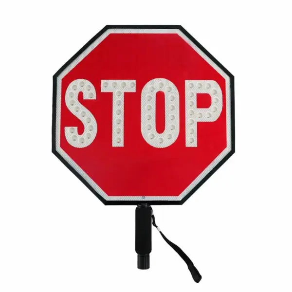 Led Handheld Stop Paddle with tilted sensor Rechargeable Stop SIGA PARE SLOW Double Sided Flash Warning Signs