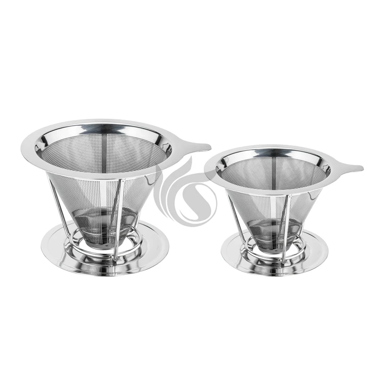 Portable Metal Mesh Strainer Reusable Pour over cone coffee Filter Dripper Stainless Steel Coffee Filter with stand Holder