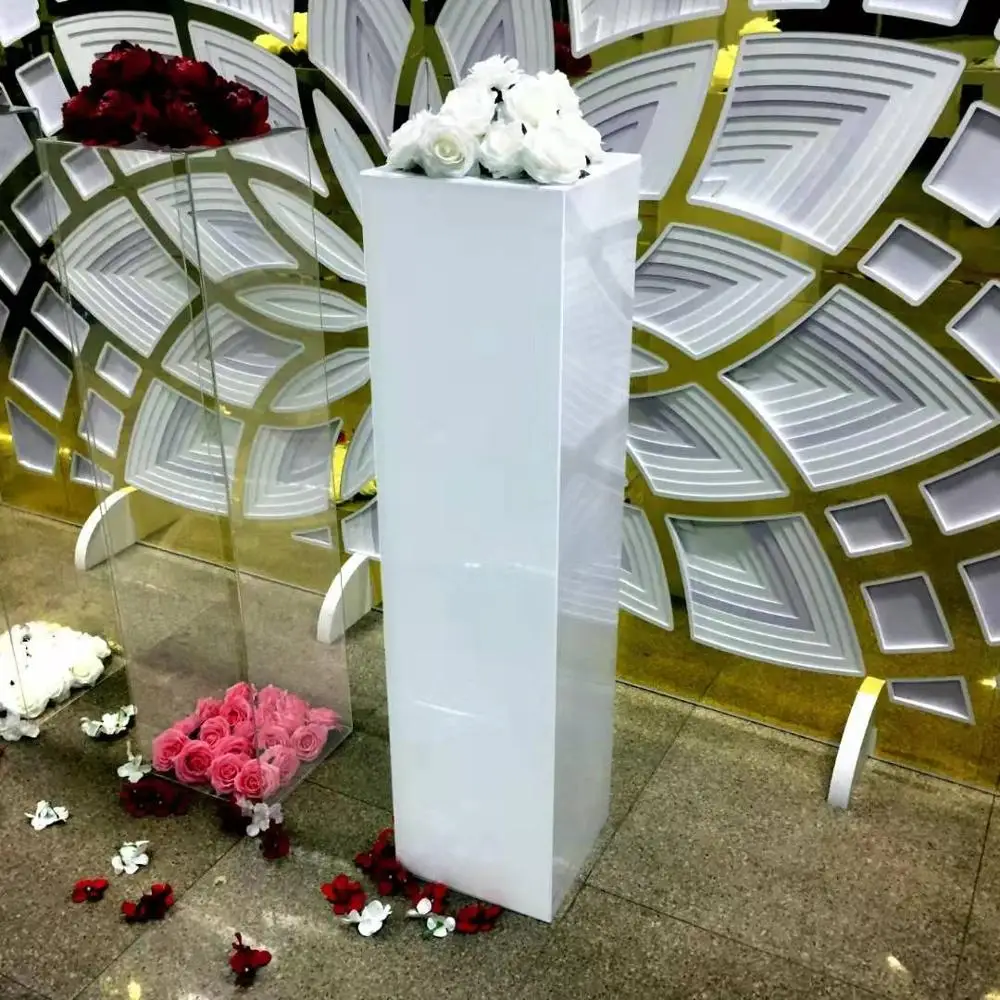 acrylic white square stand flower stand wedding pillar column for event wedding decoration pedestal cylinder