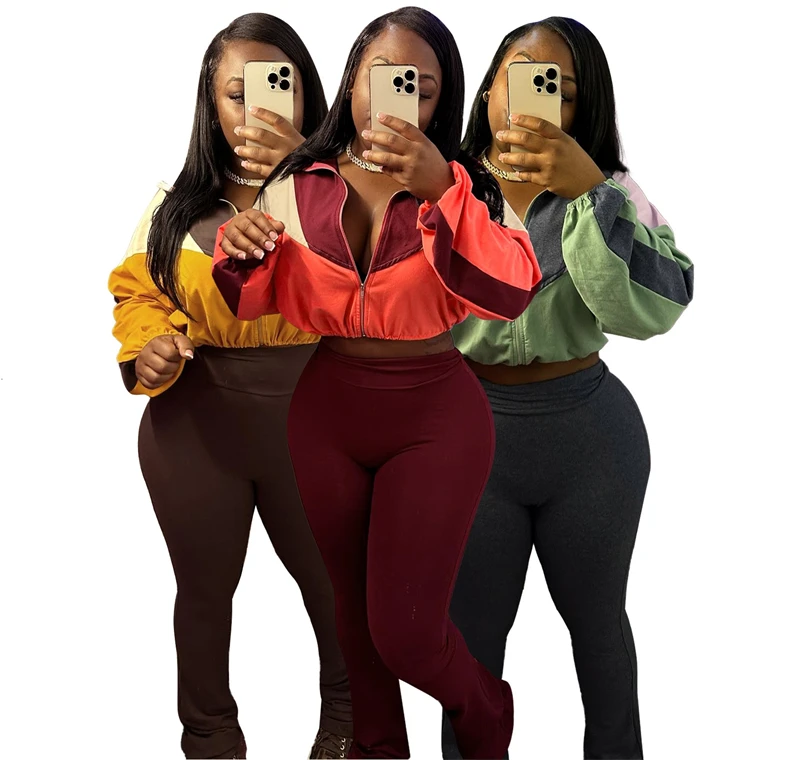 korean 2024 fall autumn women ladies trendy elegant patchwork jacket and pants 2 piece set tracksuit clothes clothing for women