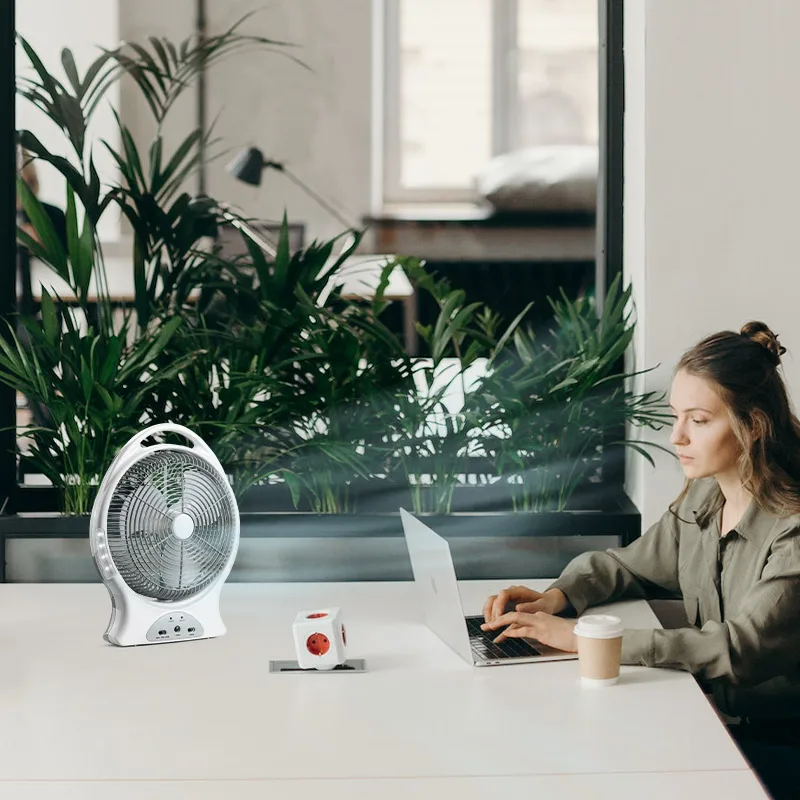 Changrong  12 Inch AC DC Battery Cooling Rechargeable Fan Emergency Table Fan with LED Light