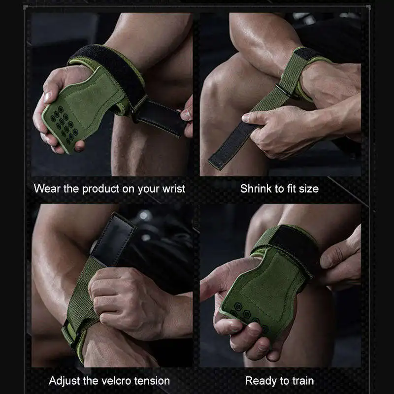 Premium Silicone Padding Protect Palm Hand Lifting Grip Pad Gym Adjustable Wrist Straps for Weight Lifting Power Crossfit Grip