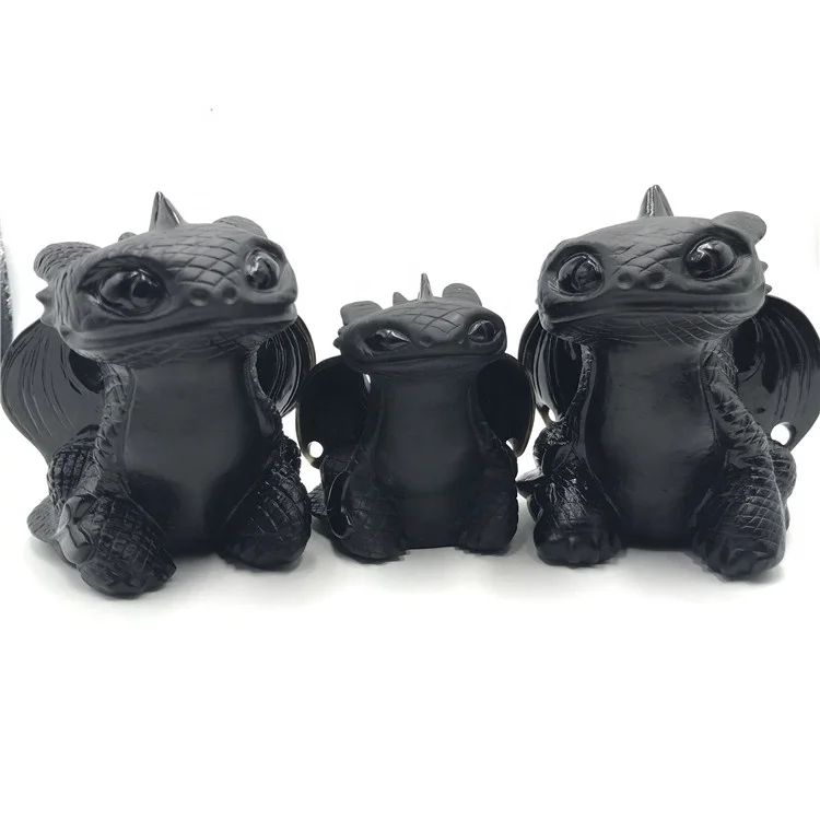Wholesale Black Obsidian Toothless Carving Quartz Crystal Stone Dragon for Sale