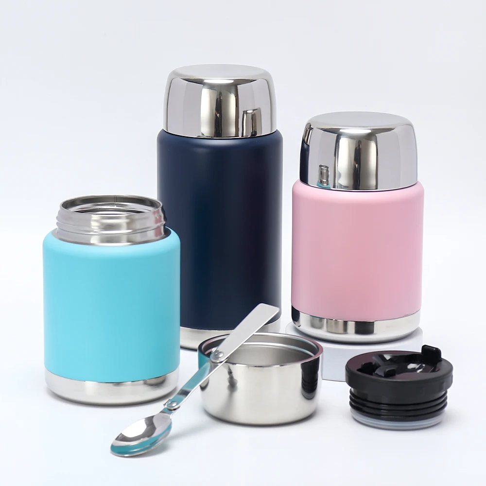 High Quality Double Wall 304 Stainless Steel Food Jar With Foldable Spoon Vacuum Insulated Thermos Food Jar