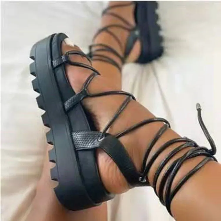 
Hot-selling Thick-soled middle heel ring strap round toe sandals women platform sandals 