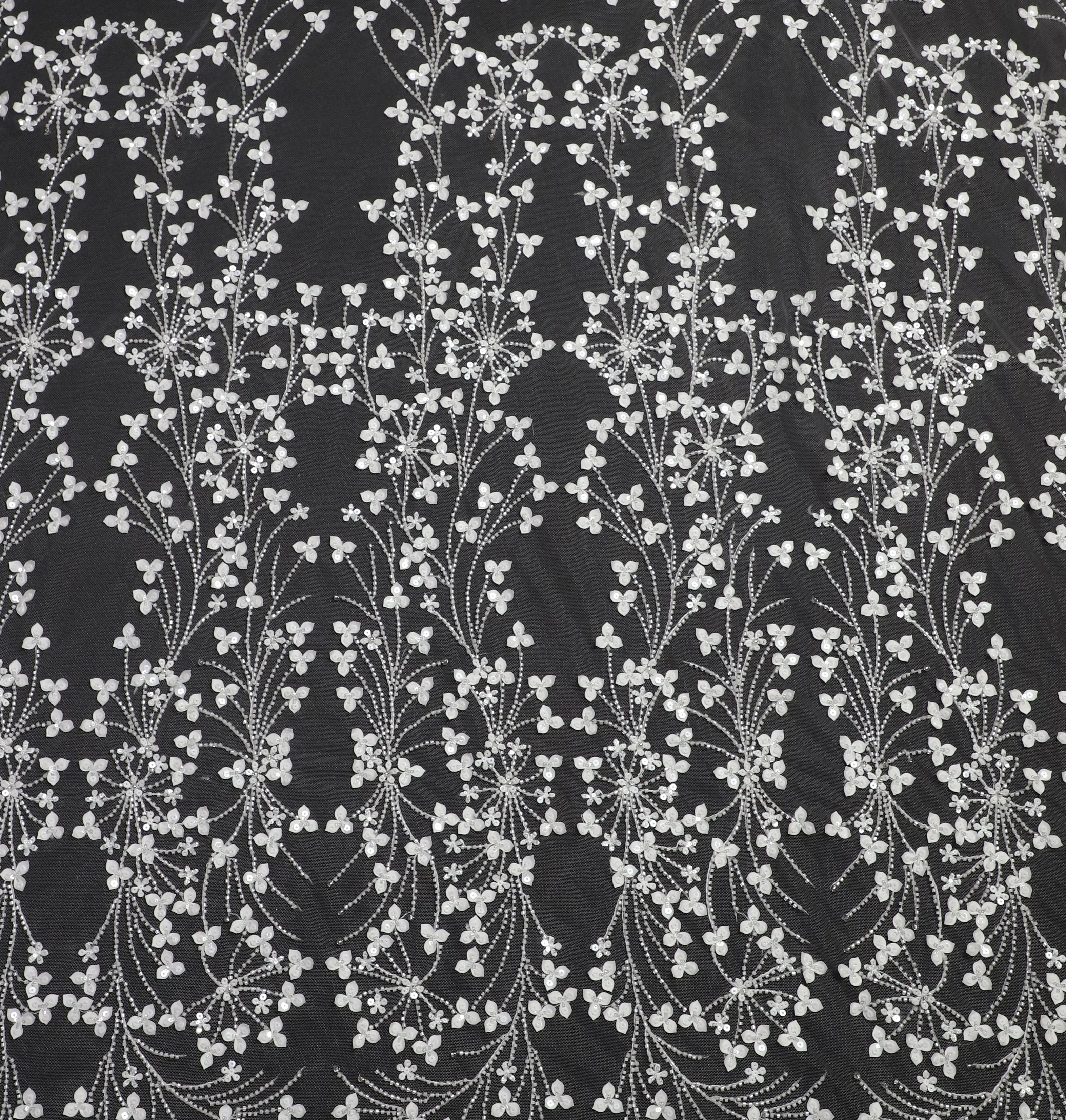 ZX149 Customize 3d Laser Satin Floral Embroidery Beads Small Flower Lace Fabric