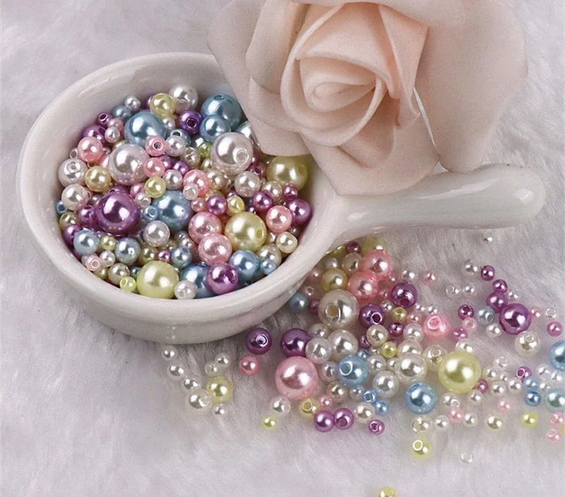 Customized 10g/bag Round Acrylic Pearls Beads Mixed Colors/Sizes beads 3/4/5/6/8mm ABS Imitation Pearls