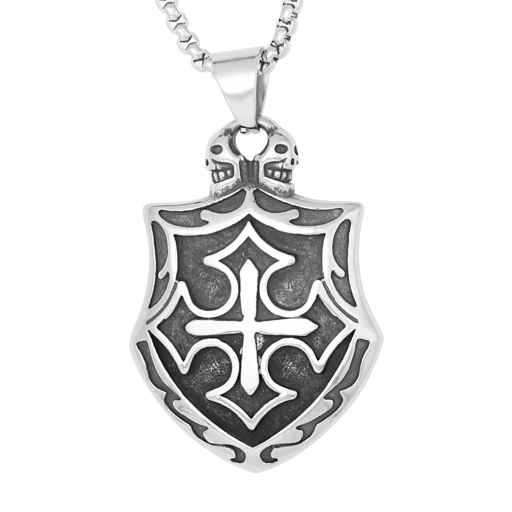 High Quality Vintage Stainless Steel Knights Templar Shield Cross Pendant