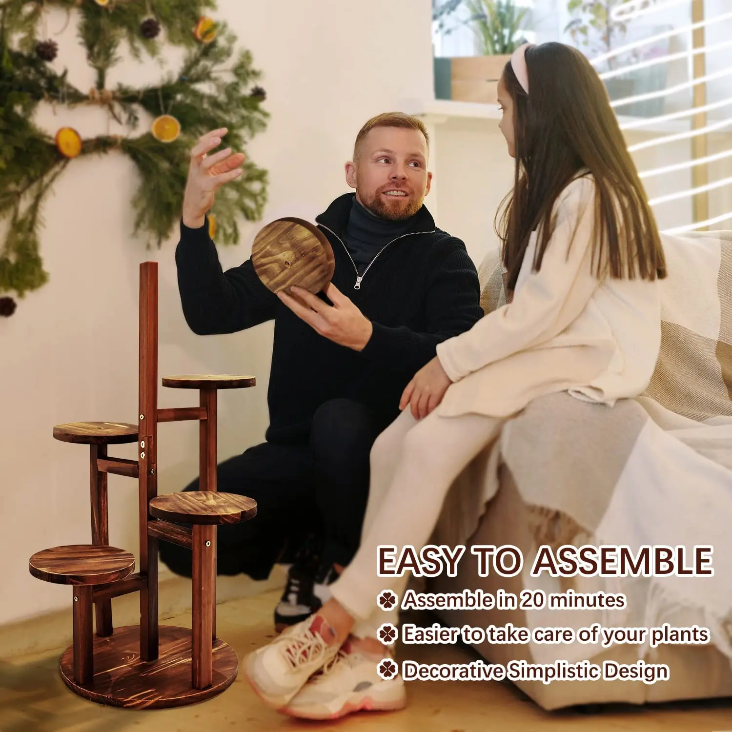 Plant Stand, 5 Tiered Tall Plant Shelf for Indoor Multiple Plants,Wood Corner Plant Holder for Living Room