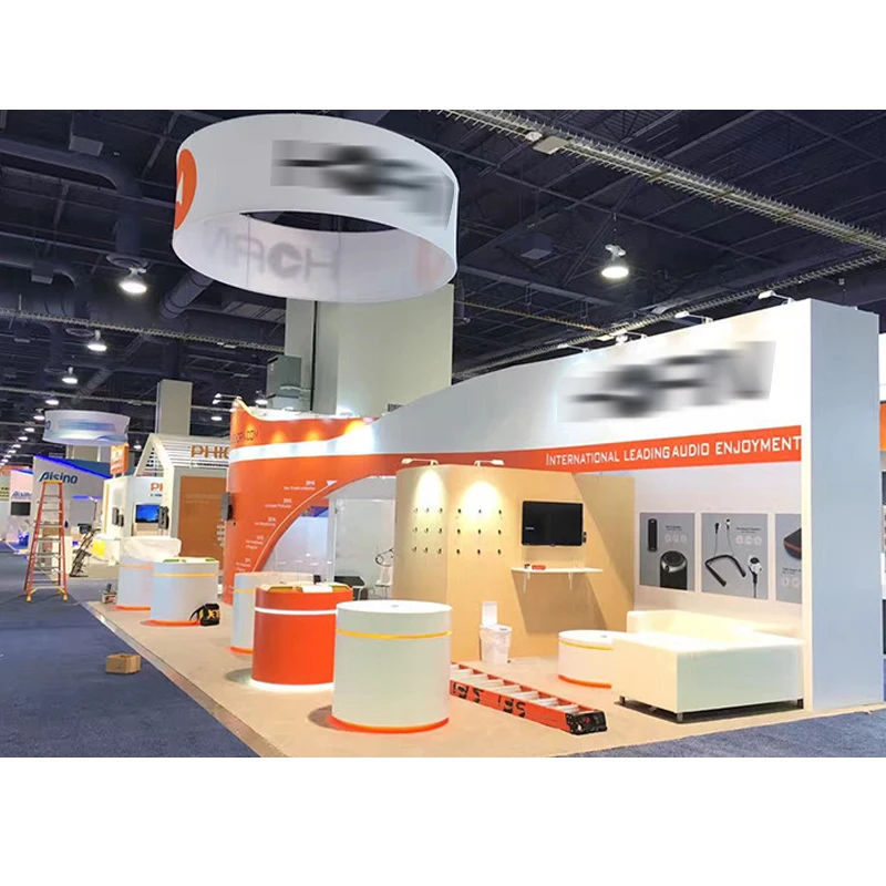 Aluminum Tube Tension Fabric Advertising Circle ed Lightbox Ceiling Hanging Banner For Trade Show