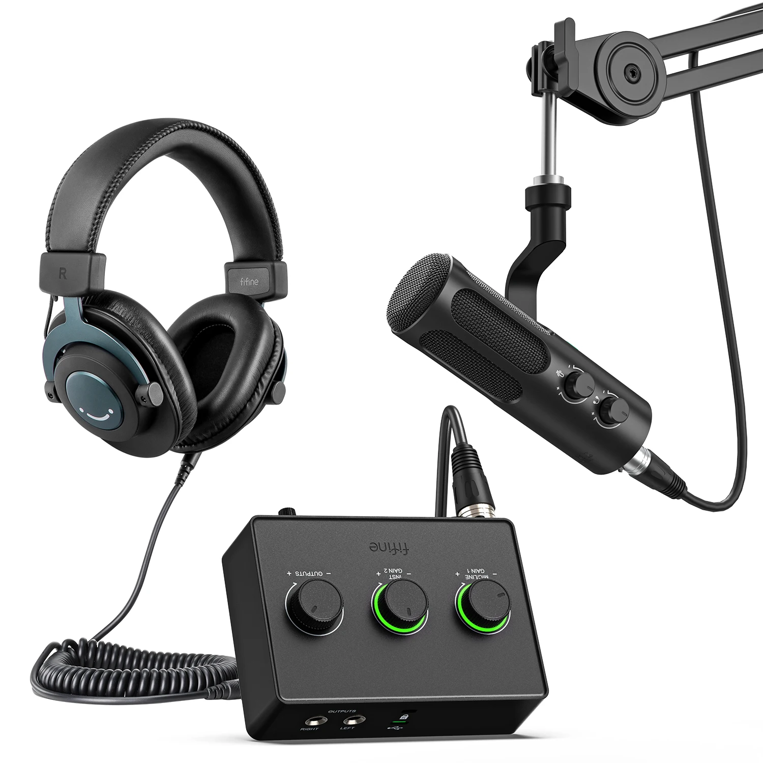 Fifine PC Recording Mixer With Professional Wired Metal Dynamic Microphones Studio Mic Desktop Audio Sound Cards and Mixers