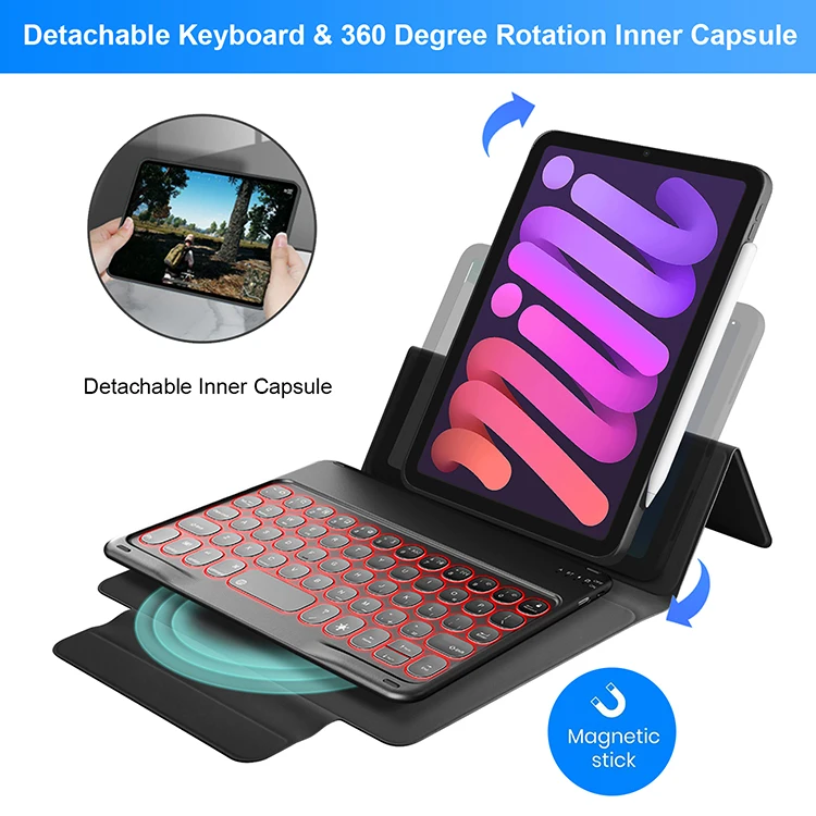 Magnetic Clear Tablet Keyboard Case For iPad Mini 6 Cover 8.3 Inch 2021 With Wireless Backlight Keyboard