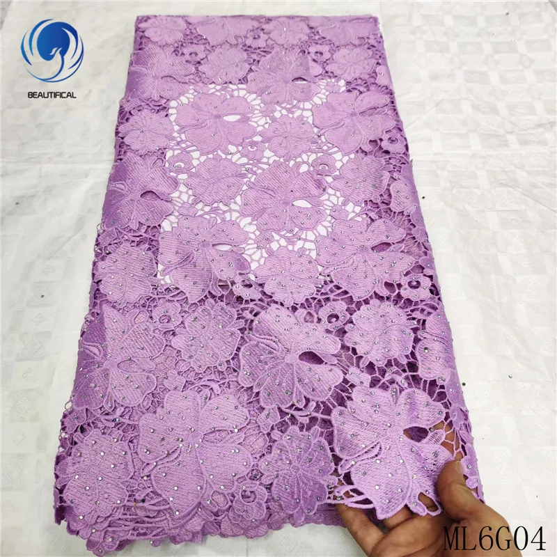 Beautifical african cord lace guipure green cord lace fabric with stones guipure lace embroidery ML6G04