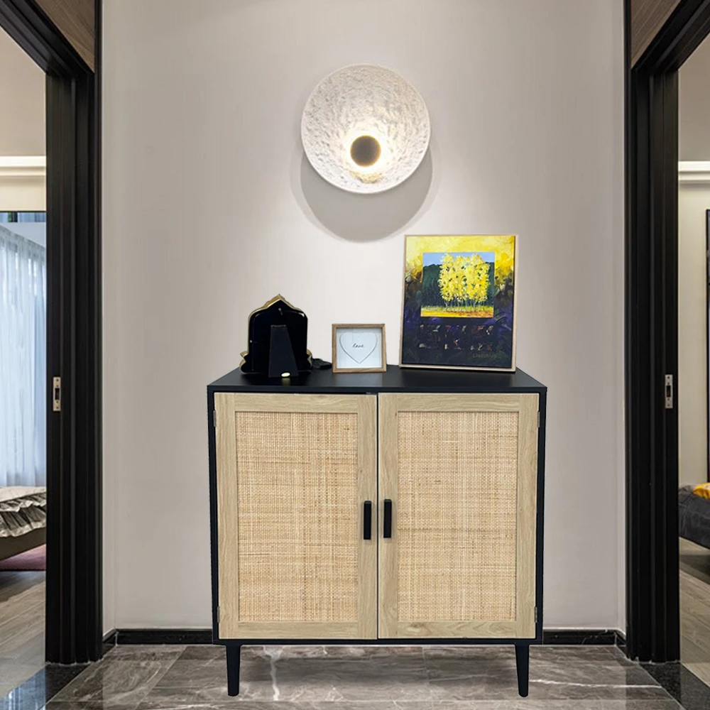 Youlike Customized Solid Wood Buffet Cabinet Sideboard Storage with PE Rattan Decor Doors