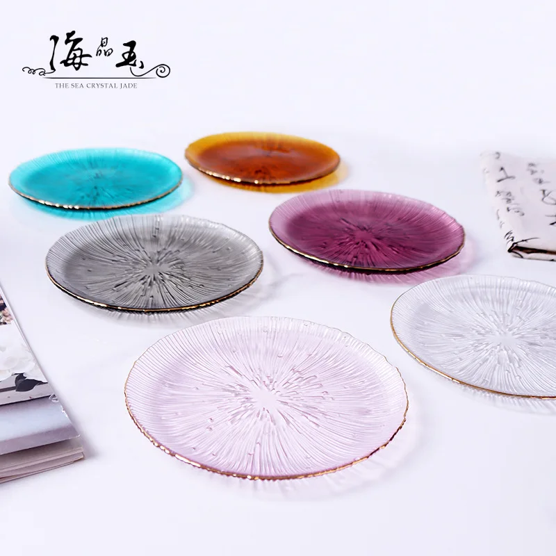 Japanese Style Fireworks Bowl and Dish Set for Home Use Colorful Glass Bowl Fruit Plate Dessert Transparent Tableware