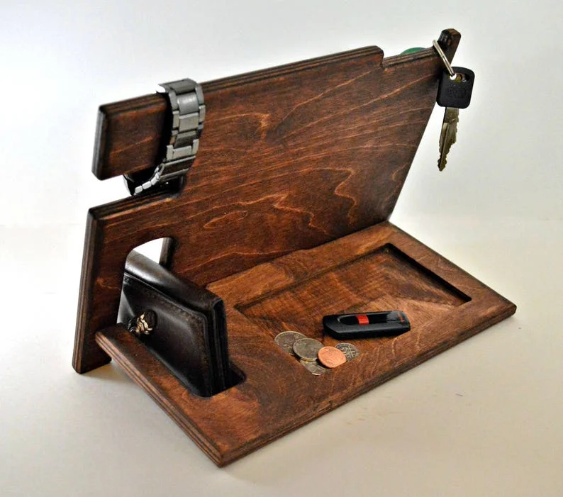 Wooden Phone Dock Charging Station Groomsmen Gift Desk Organizer Wood Phone Stand Tech gift Docking Station