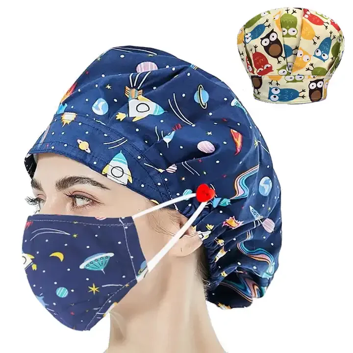 100% Cotton Unisex Absorb Sweat Caps Hospital Uniform Printed Scrub Nurse Hat Pet Nursing Scrubs Bonnets Surgical Cap