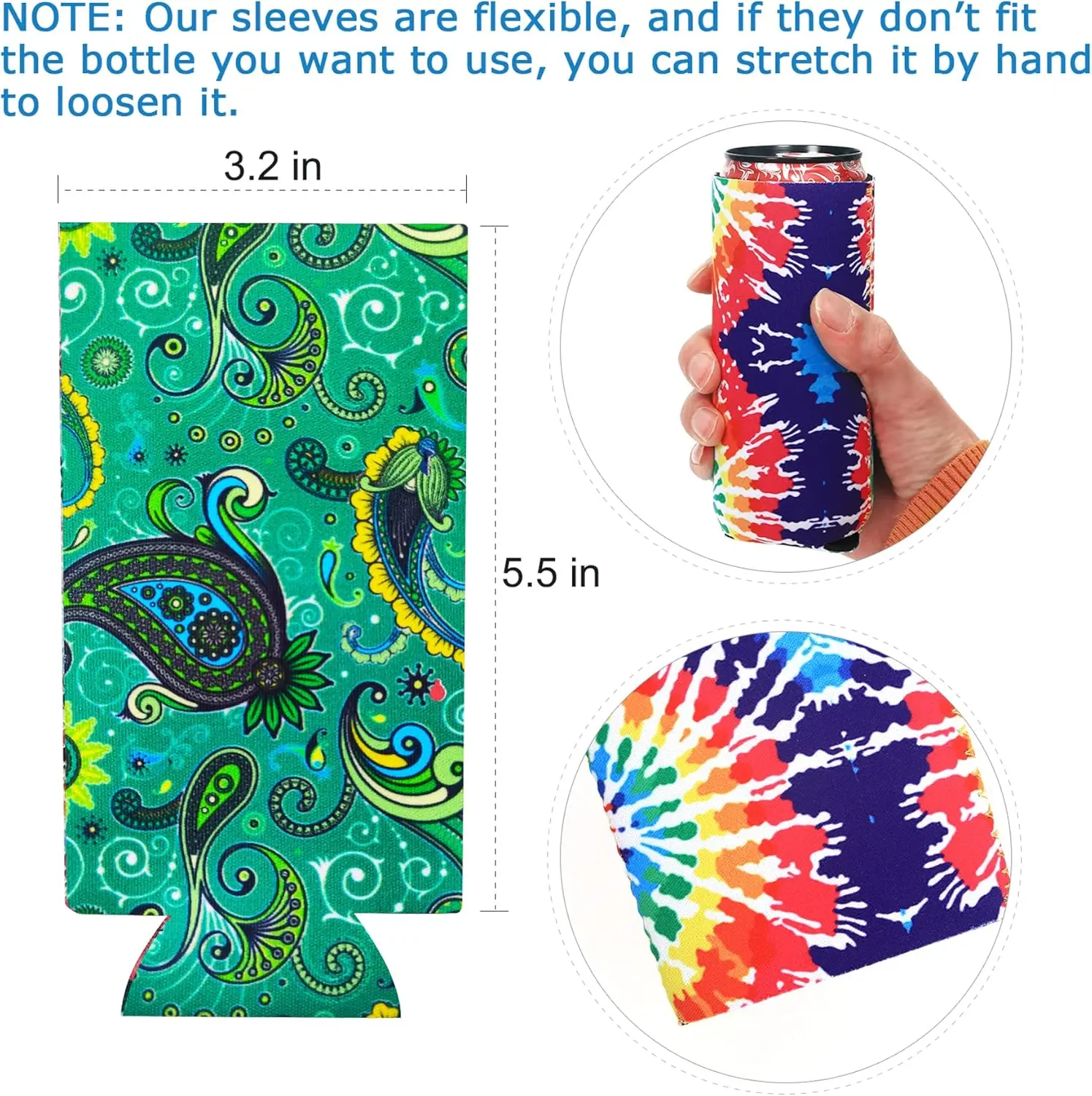 Flowers Pattern 12 oz Neoprene Slim Beer Can Holders 330ml Skinny Neoprene Coolies for Red Bull