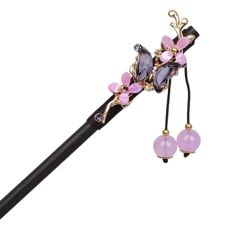 Baiyiyuan Straight Long Hair Buns Accessories Acetate Flower Women Wooden Hair Chopsticks Wood