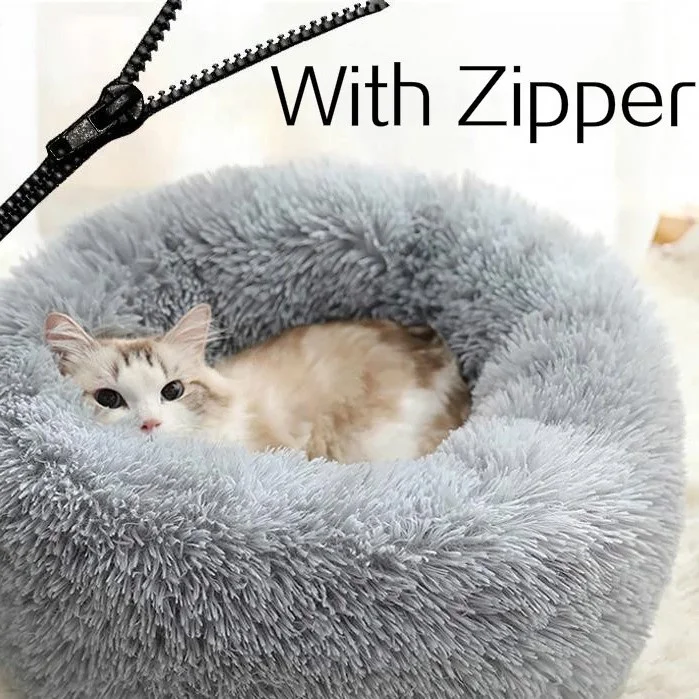 Zipper Removable Best Seller Comfy Travel Donut Novelty Small Calming Round Sofa Faux Fur Plush Dog Luxury Fluffy Pet Beds