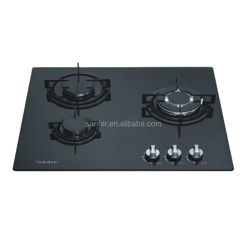Silver color tempered glass cook-top 33 inch 3 burners gas stove