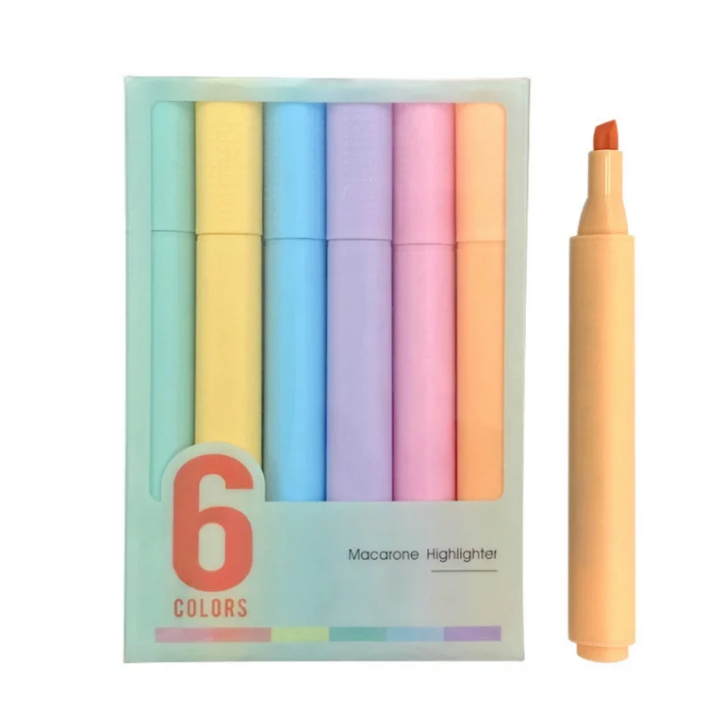 Multi-Colour Short Bar Highlighter Non-Slip Cap Pastel Style School Use Plastic Paper Material Notes Handbooks Drawings Graffiti