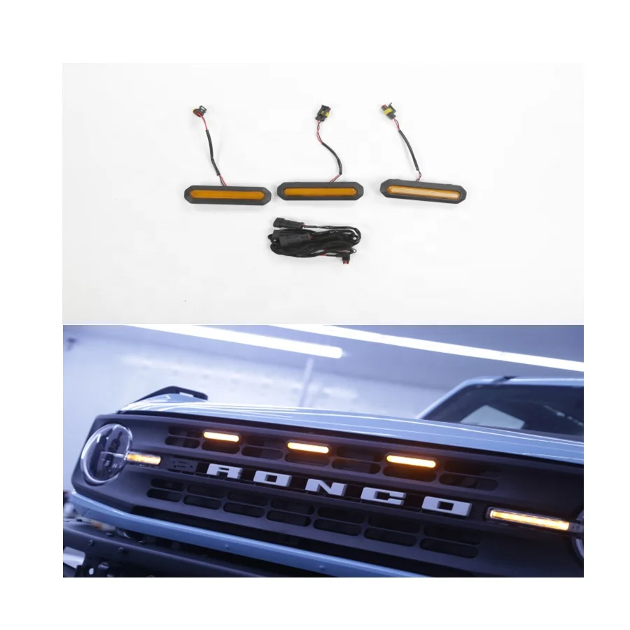 Front Bumper Grille Yellow Light Yellow Raptor Led Lights For Ford Bronco 2/4 Door 2021-2023