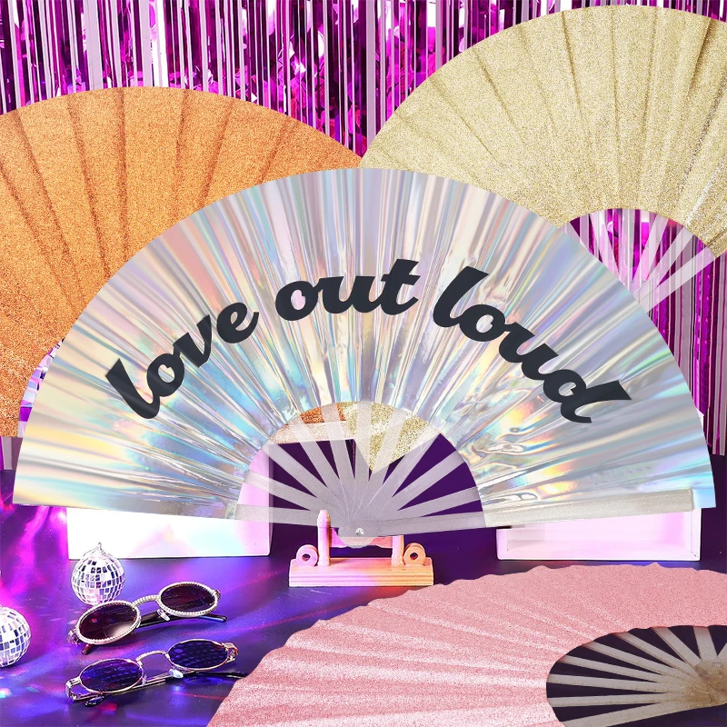 Custom printed bamboo large hand folding fan in wholesale