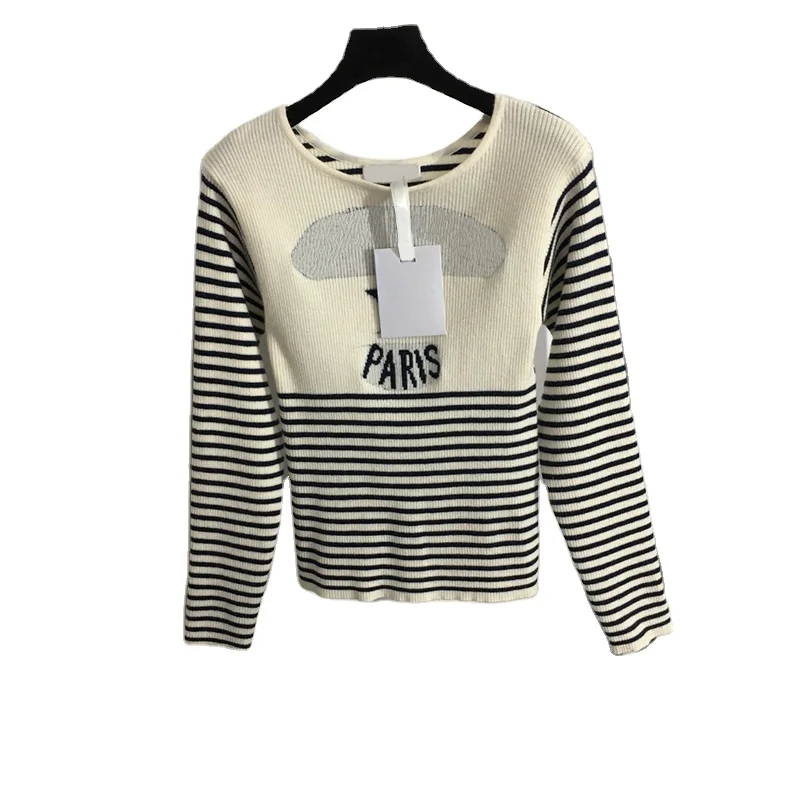 Pentagram Letter Jacquard Ladies Tops Crew Neck Striped Knitted Sweaters Autumn Winter Warm Casual Women Sweater