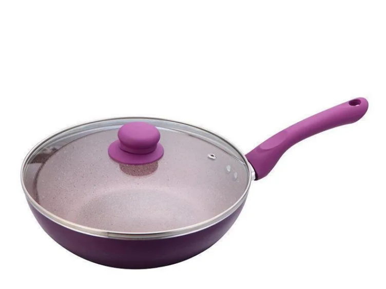 Customized aluminum nonstick coating oven safe wok pan Promotional press aluminum metal coating with long handle wok pan