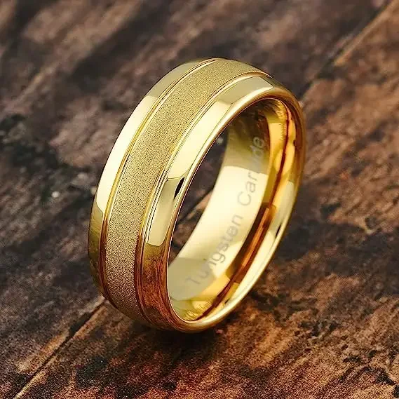 2024 Factory Direct Sales Gold Plated Sandblasted Gold Tungsten Ring mens Wedding Ring Laser i love you mens tungsten rings
