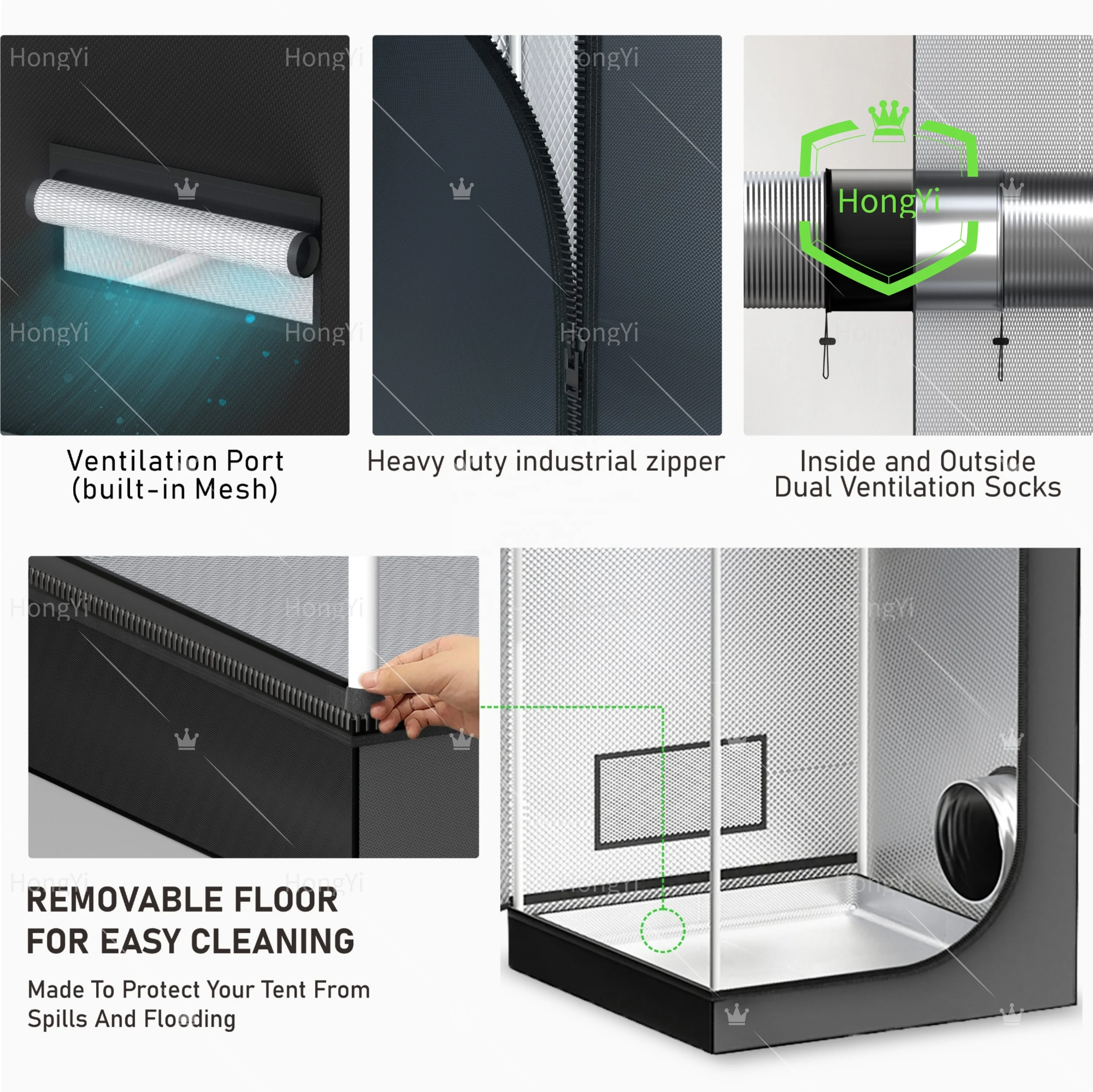 HongYi Supply Customized Easily Install Fabric 2-in-1 Planting Grow Tent Grow Box for Plants Greenhouse system