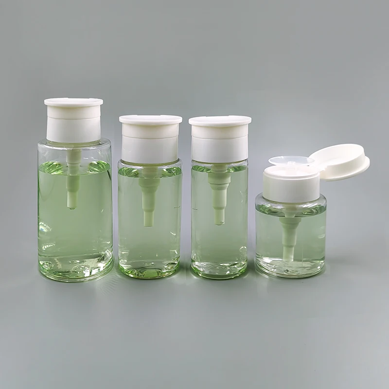 Plastic  Nail Pump Liquid Cleaning Bottle With Nail Polish Remover Press Pump Flip Top Cover nail pump bottle