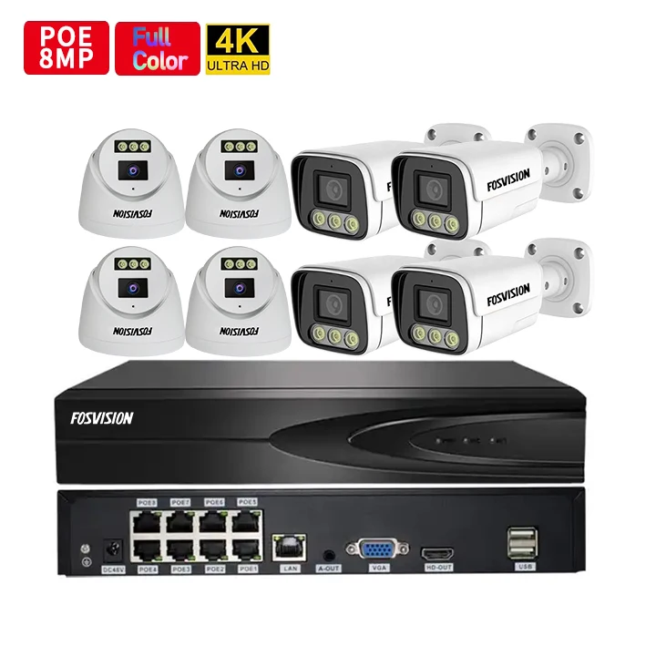 High quantity cctv camera Full Color 4K/8mp 8ch Ip Poe Nvr CCTV Camera System Camera Kit Set Nvr Home Security Cctv System