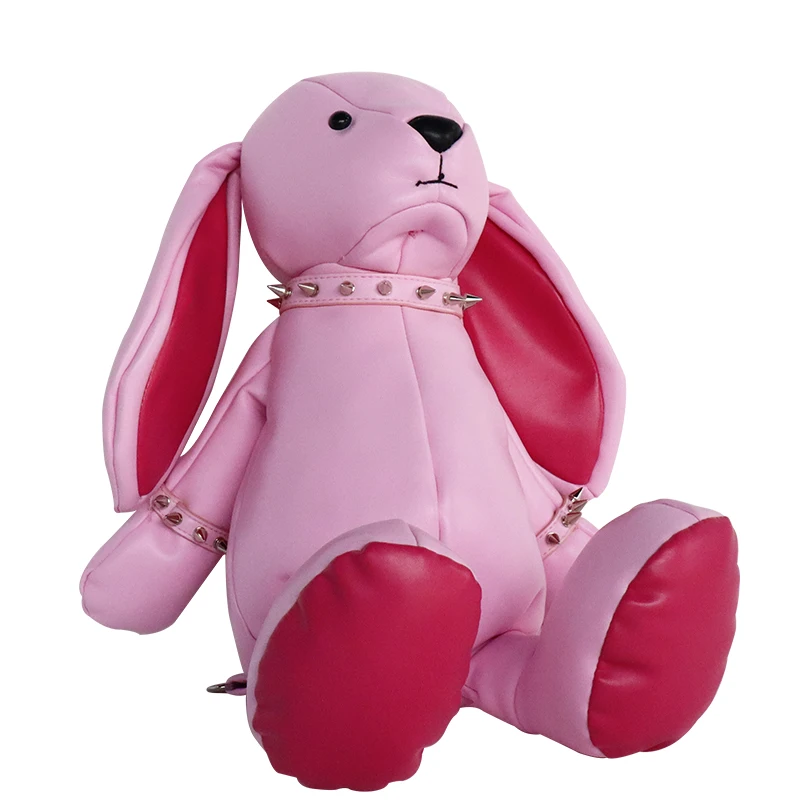 Cute Bunny Rabbit Pink Plush Toy Backpack Anti-theft Pocket PU Leather Custom Animal Design Bag