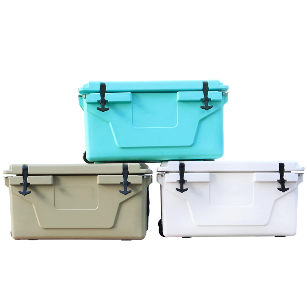 65QT tiffany blue  rotomolde  cooler box with small wheels   Travel Camping box