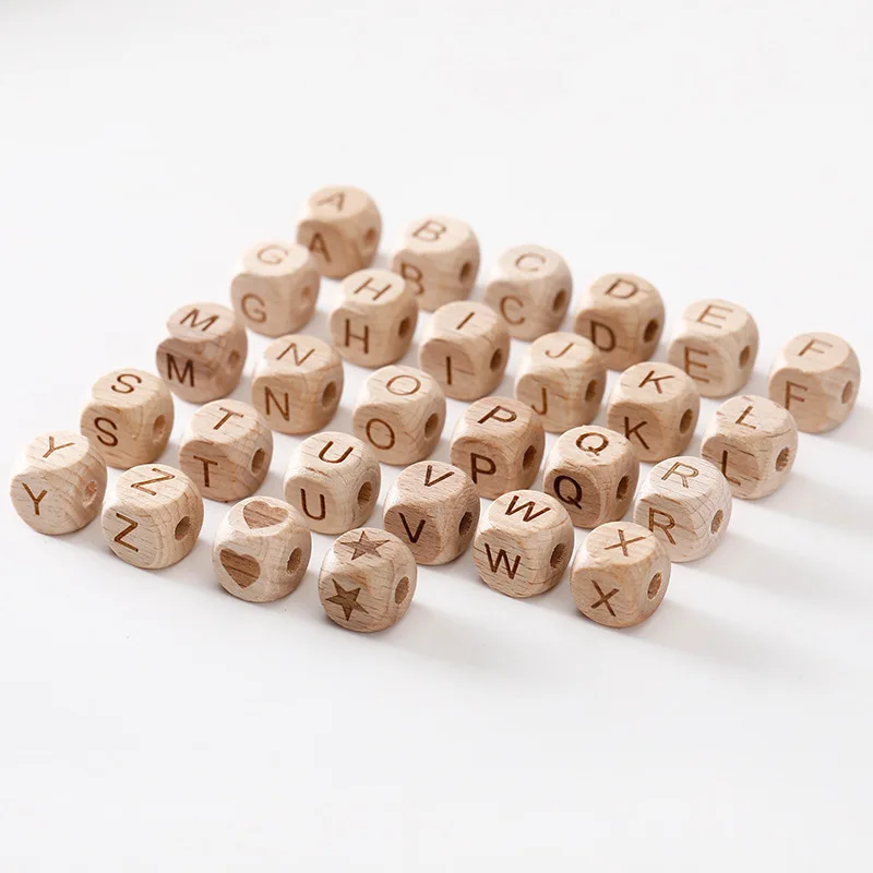 Factory Customized Wholesale 12mm 100% natural Eco-friendly diy wooden bead with letter