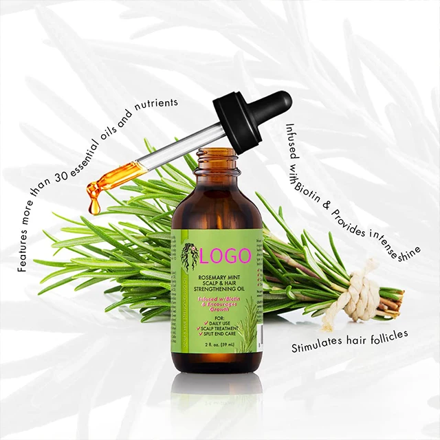 Private Label Custom Rosemary Fast Hair Growth Oil Natural Organics Mint Scalp & Hair Strengthening Oil