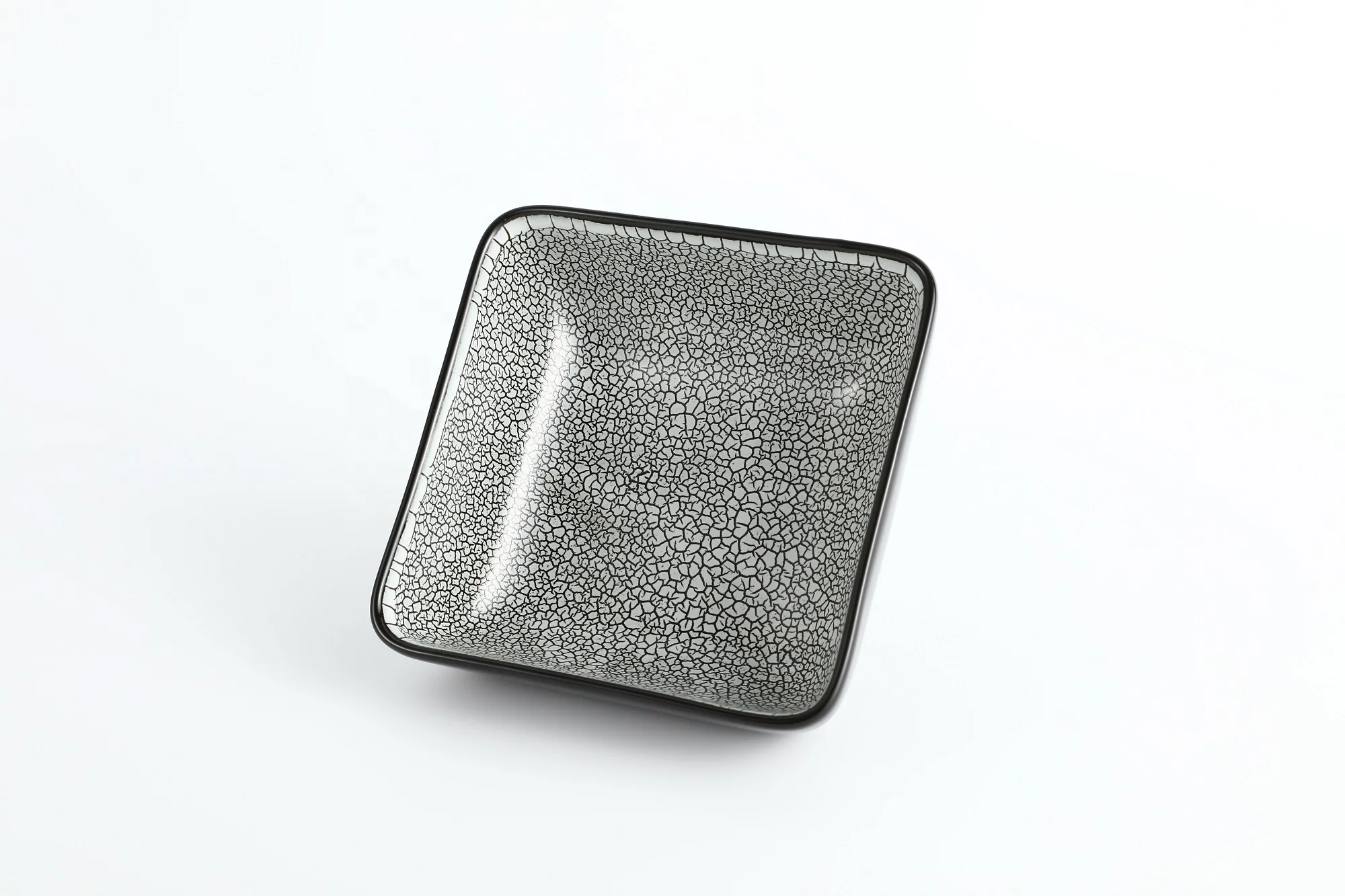 Tivray Japanese Style Main Dish Western Food Black Matte Crack Cantaloupe Stone Pattern Porcelain Ceramic Dinner Dessert Plate