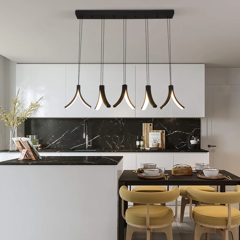 Contemporary 5-Light Kitchen Island Pendant Light Luxury Black Chandelier Fashion Industrial Style Ceiling