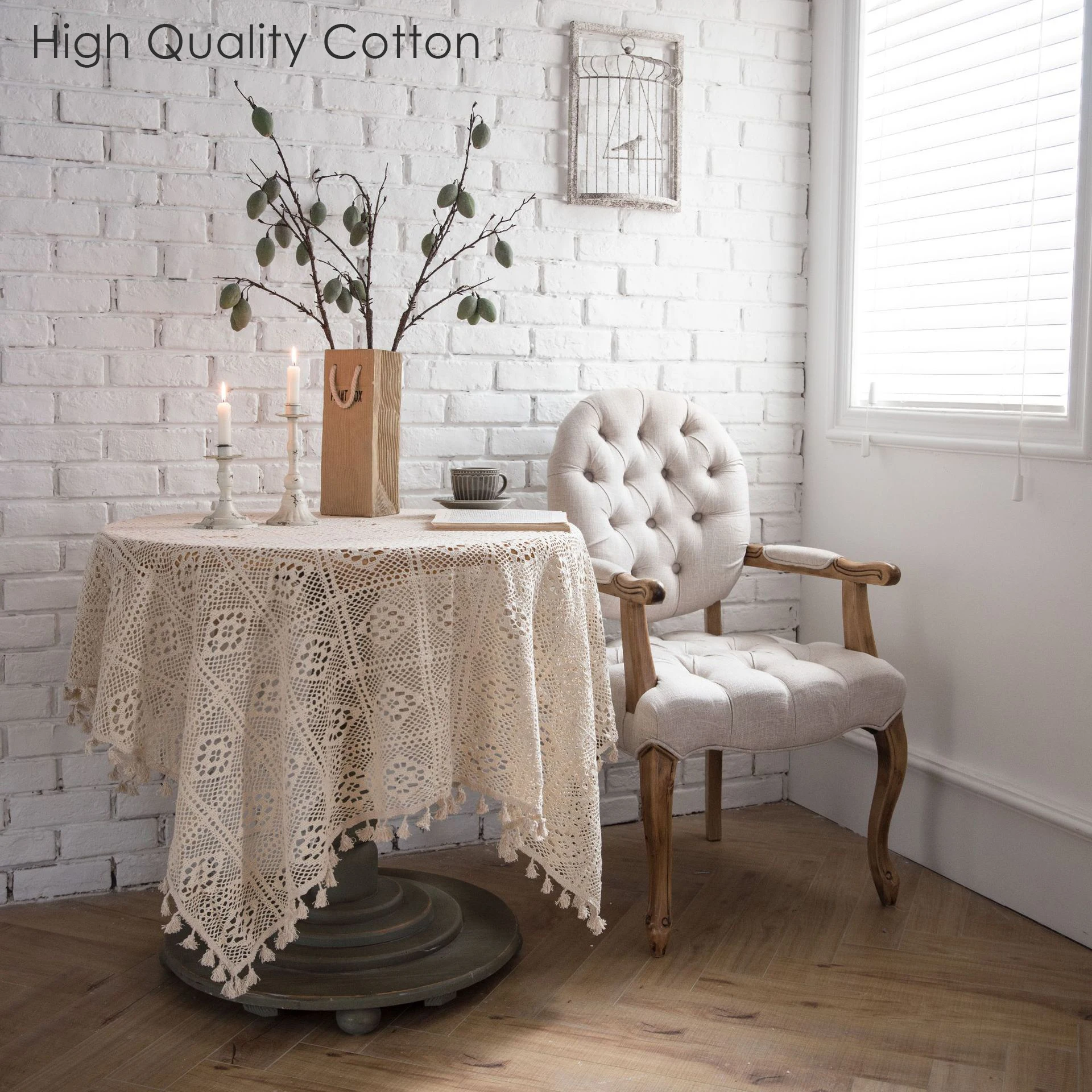 White decorations dining wedding lace table cover cloths with tassel for cake table party home hotel banquet